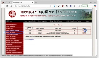 BIIS Class Roster page with View Class Roster and the csv link for a course highlighted