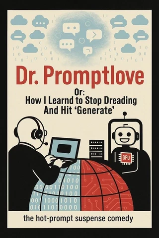 Poster in the style of a film poster: Dr. Promptlove, or how I learned to stop dreading and hit Generate